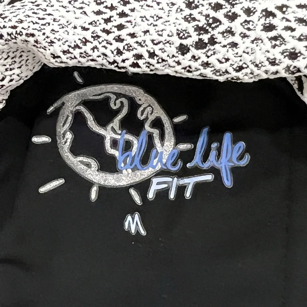 Blue Life Fit Sports Bra Women Medium Black White Excellent Snakeskin Zip Back
